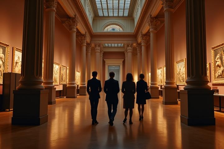 Small group on a private tour of a historical museum after hours