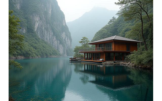 Remote luxury lodge in a natural landscape