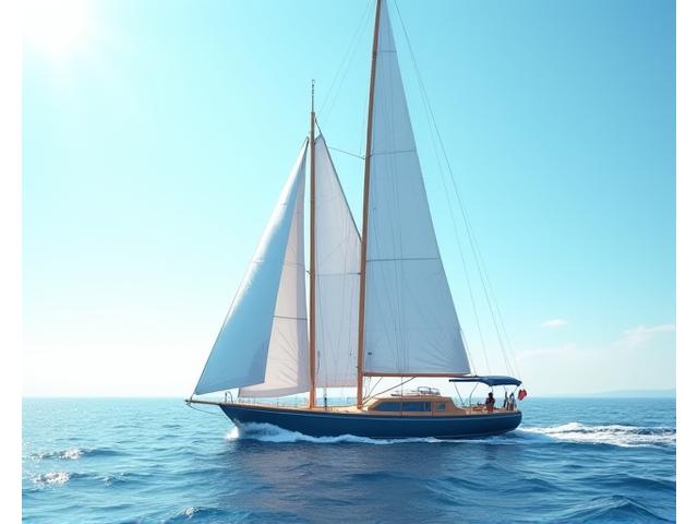 Elegant sailing yacht with full sails against a blue sky